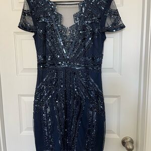 Navy Sequin Beaded Dress